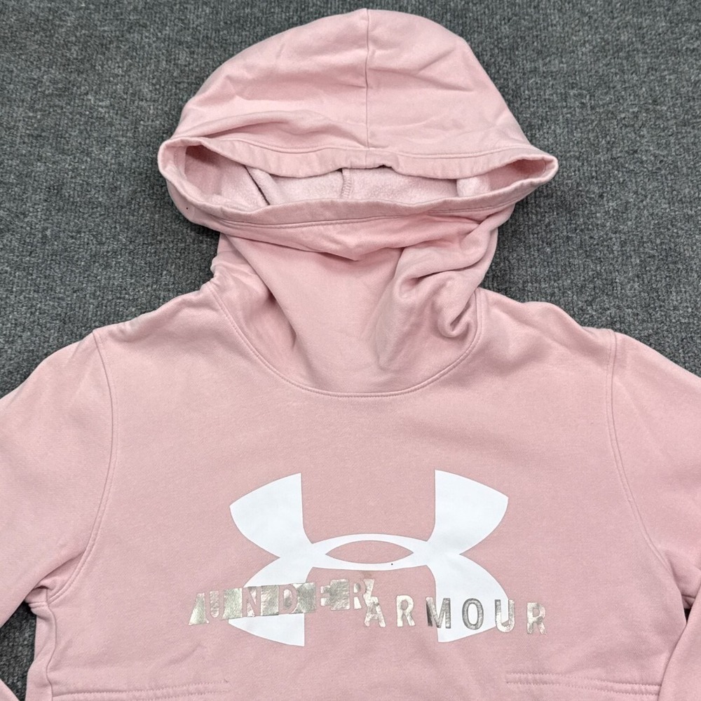 Under Armour Hoodie Womens Size XS Pink High Neck Pullover Sweatshirt Loose Fit - Picture 5 of 12